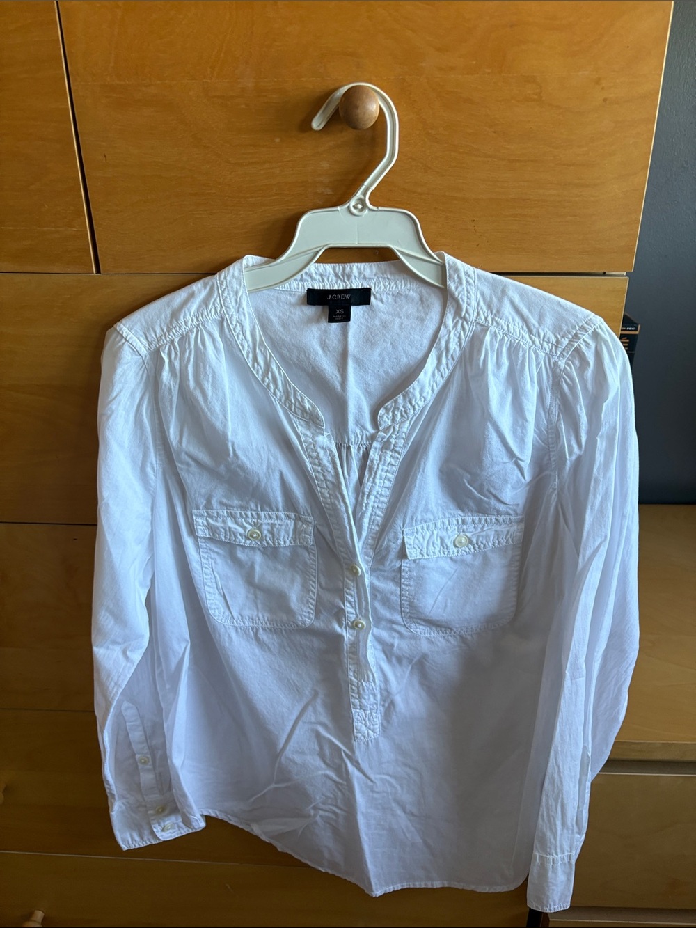 J. Crew White Long-Sleeve Button Popover Shirt